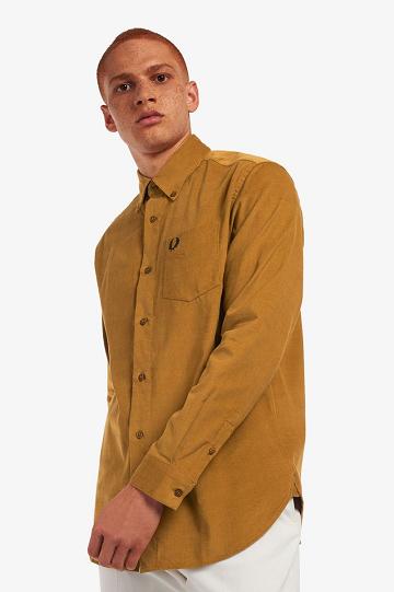 Camel Fred Perry Fine Corduroy Men's Shirts | PH 1493TCEV